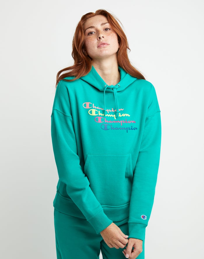 Champion Powerblend Fleece Relaxed Stacked Scripts Logo - Naisten Turkoosi Huppari - Suomi 1043628-K